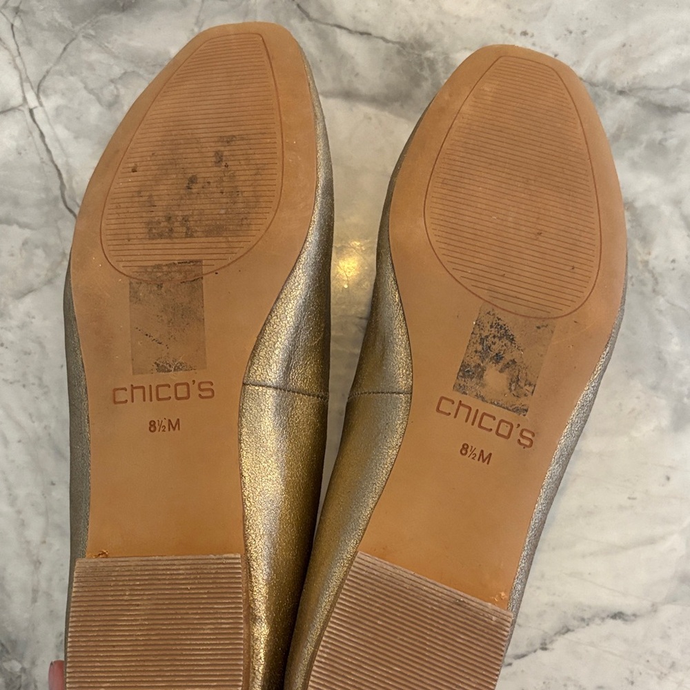 Chico's Elegant Gold Flats with Pearl Accents, size 8.5 - Picture 9 of 10